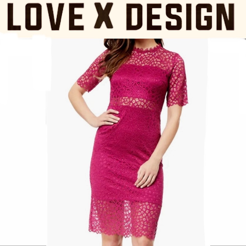 ❤️LOVE X DESIGN Lace Cutout Sheath Dress berry color sizeL NWT